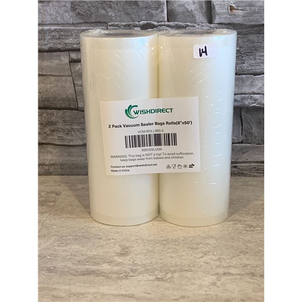 Vacuum Sealer Bags Rolls - 2 Rolls - 8"x50' - New