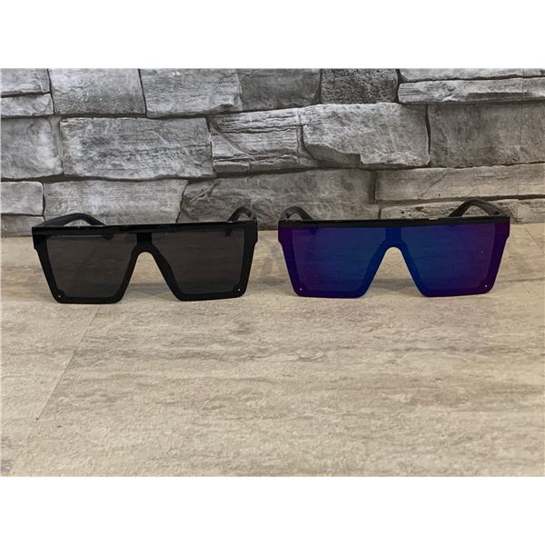 Oversized Flat Top Mirrored Sunglasses - 4 Pairs - 2 x Black, 2 x Blue - New