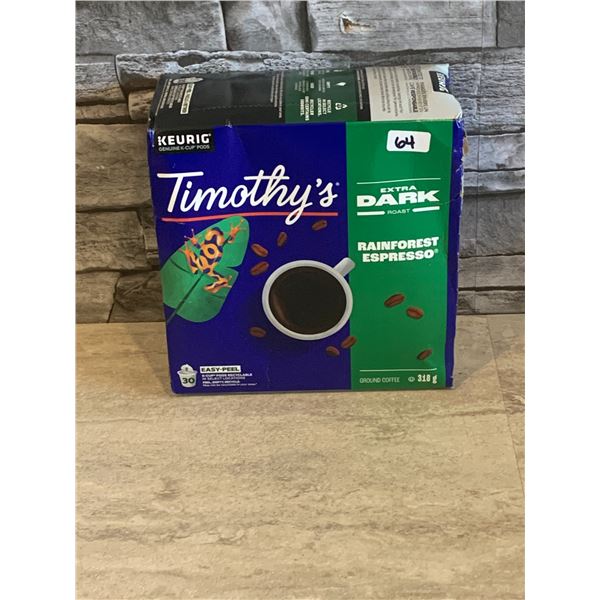 Timothy's Extra Dark Roast for Keurig - Rainforest Espresso - 30 Pods - New