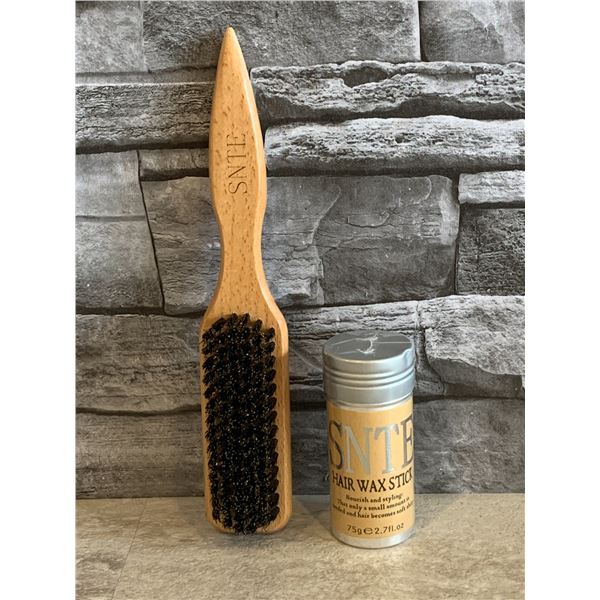 100% Boar Bristle Hair Brush & Hair Wax Stick Set - New