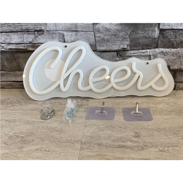 Neon LED "Cheers" Wall Light - USB Powered - White - New