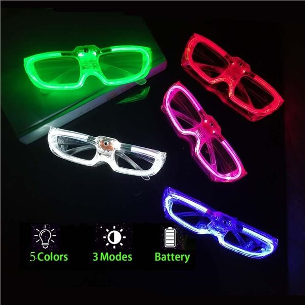 LED Glasses Mardi Gras Party Supplies - 5 Neon Colors - 3 Light Modes - 25 Pcs - New