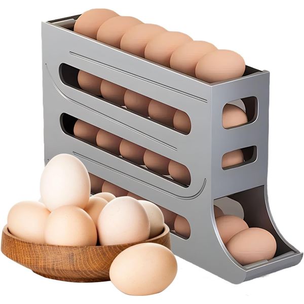 Egg Holder for Fridge - Holds 30 Eggs - Grey - New