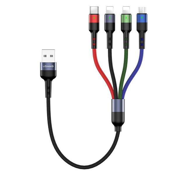 Multi Charging 4 in 1 USB Charge Cord - Braided Nylon - Short 1FT - 2 Pack - New