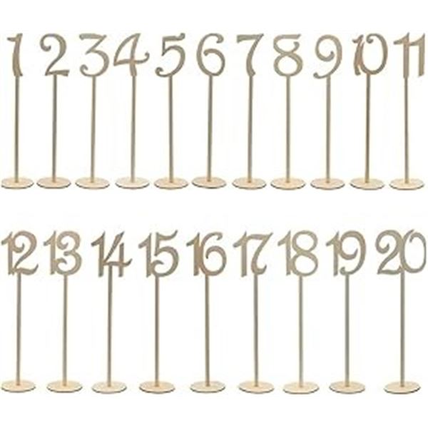 Wooden Table Numbers with Holder Base - Numbers 1 to 20 - New