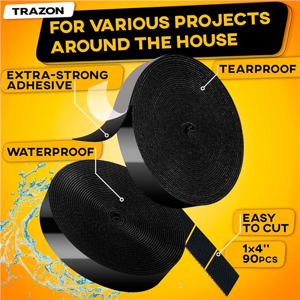 Hook & Loop Tape Roll with Heavy Duty Adhesive - 1" x 30ft - New