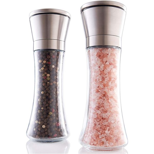 Salt and Pepper Grinder Set - Refillable Stainless Steel Shakers with Adjustable Coarse Mills - New