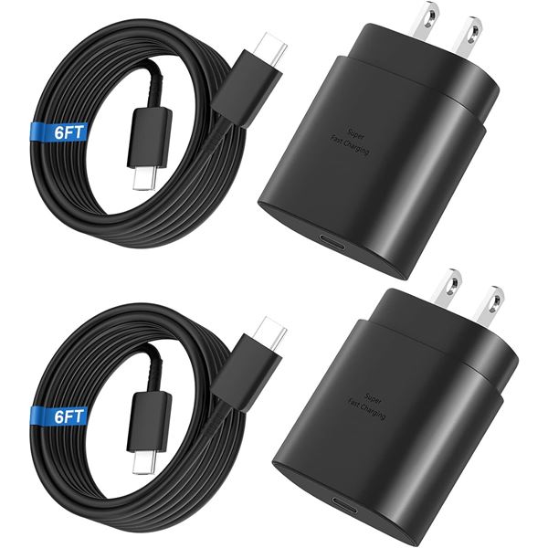 USB C Charger including Charger Block - Super Fast Charging  - 6FT Cable  - 2 Pack - 25W - New