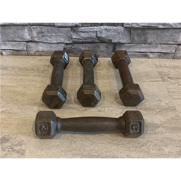 Lot of 4 - Cast Iron Hex Dumbbells - 3lbs each