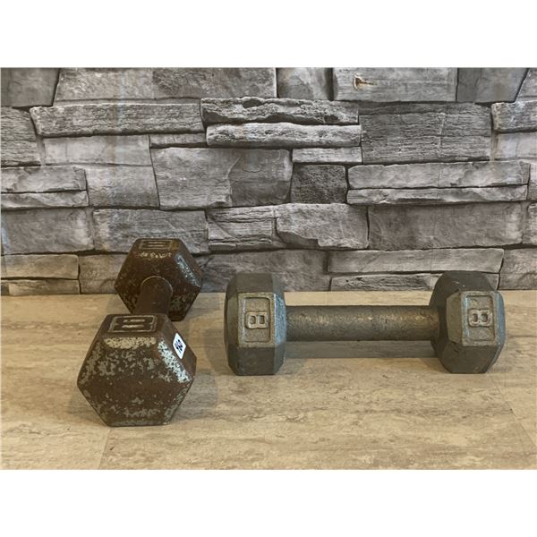 Lot of 2 - Cast Iron Hex Dumbbells - 8lbs each
