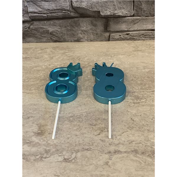 Lot of 2 - "8" Birthday Candles - Blue - New