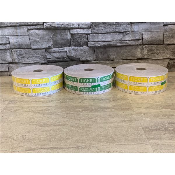 Lot of 3 - Raffle Tickets - 2 x Yellow & 1 x Green - New