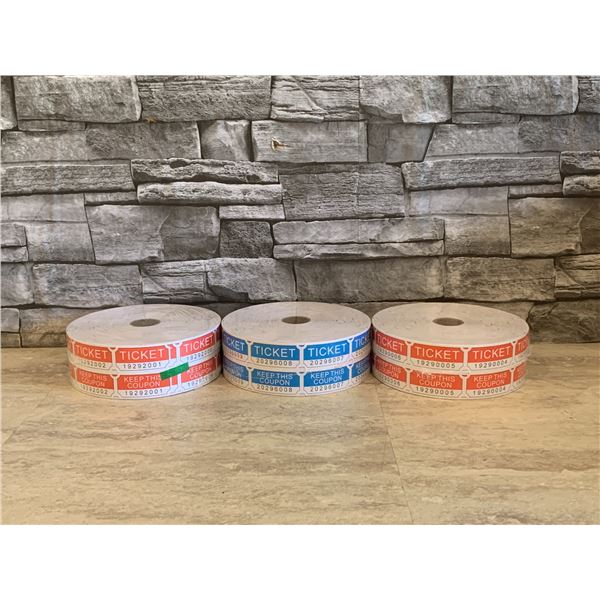 Lot of 3 - Raffle Tickets - 2 x Red & 1 x Blue - New