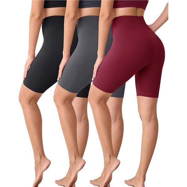 Ladies High Waisted Biker Shorts - Set of 3 - New