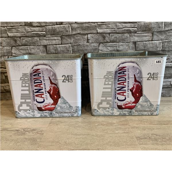Lot of 2 - Molson Canadian Aluminum Chiller Bins - Holds up to 24 Cans