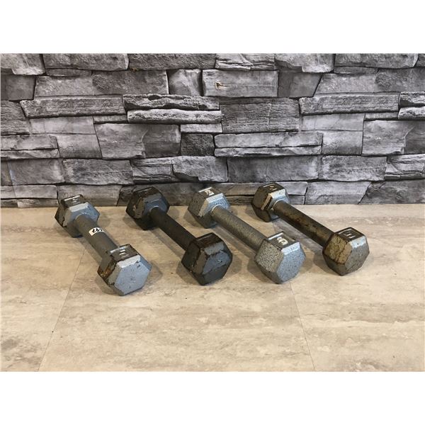 Lot of 4 - Cast Iron Hex Dumbbells - 5lbs each