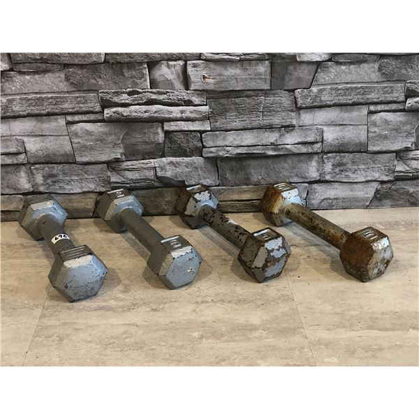 Lot of 4 - Cast Iron Hex Dumbbells - 5lbs each