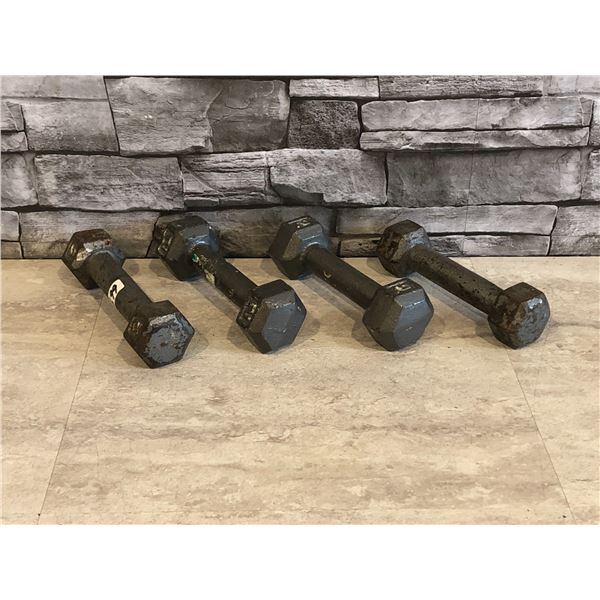 Lot of 4 - Cast Iron Hex Dumbbells - 2lbs each