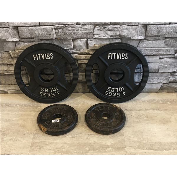 Lot of 4 Cast Iron Weight Plates - 2 x 10lbs each, 2 x 5lbs each