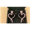 Image 2 : NEW PLATINUM PLATED 44.0MM PINK SIMULATED DIAMOND (CZ) HEART DANGLE EARRINGS
