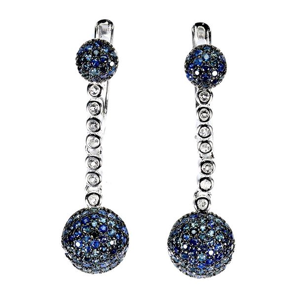 BLUE SAPPHIRE & WHITE TOPAZ EARRINGS IN PLATED 925 STERLING SILVER