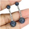 Image 2 : BLUE SAPPHIRE & WHITE TOPAZ EARRINGS IN PLATED 925 STERLING SILVER