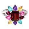Image 1 : MULTIPLE GEMSTONE RING IN 14K WHITE GOLD-PLATED 925 STERLING SILVER (SIZE 8)