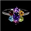 Image 1 : MULTIPLE GEMSTONE RING IN 14K WHITE GOLD-PLATED 925 STERLING SILVER (SIZE 7)