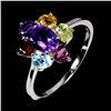 Image 2 : MULTIPLE GEMSTONE RING IN 14K WHITE GOLD-PLATED 925 STERLING SILVER (SIZE 7)