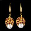 Image 1 : MYANMAR RUBY AND PEARL EARRINGS IN 14K WHITE GOLD-PLATED 925 STERLING SILVER