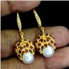 Image 2 : MYANMAR RUBY AND PEARL EARRINGS IN 14K WHITE GOLD-PLATED 925 STERLING SILVER