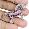 Image 1 : EMERALD, TANZANITE & RHODOLITE GARNET UNICORN BROOCH IN 14K WHITE GOLD-PLATED 925 STERLING SILVER