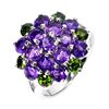 Image 2 : AMETHYST AND CHROME DIOPSIDE RING IN 14K WHITE GOLD-PLATED 925 STERLING SILVER