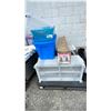Image 1 : PALLET OF ASSORTED RESIN SHELVING UNITS, CHRISTMAS TREE & STORAGE TOTES