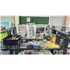 Image 1 : SHELF LOT OF REFLECTIVE TAPE, AIR BRUSH KIT, SOLDERING IRON STATION, HDMI CABLE & MORE