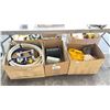 Image 1 : 3 BOXES OF ASSORTED ITEMS INCLUDING; SPOOL OF WIRE, PEX PIPING,PARTS TRAY & MORE