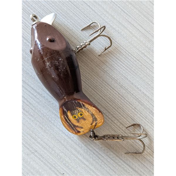 VINTAGE Rebel Wee-Crawfish fishing lure, specifically a brown crawdad pattern.