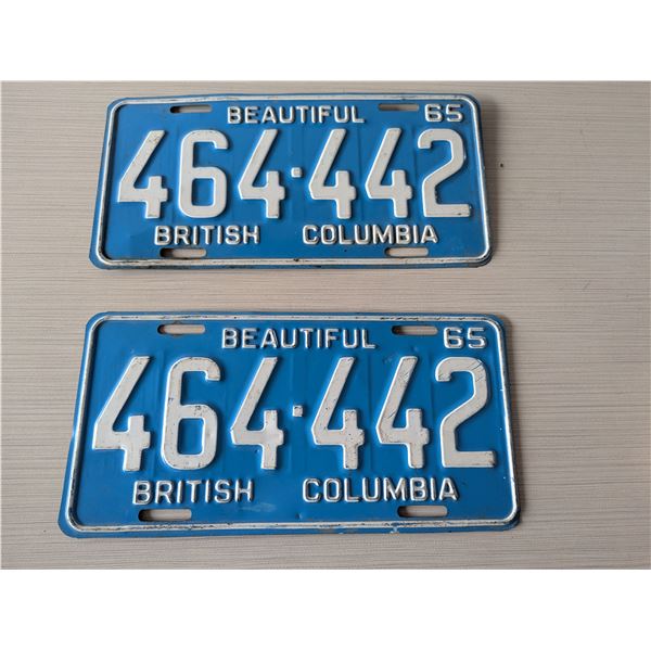 1965 BEAUTIFUL BRITISH COLUMBIA License Plate