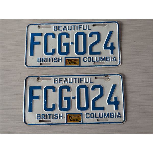 1972 BEAUTIFUL BRITISH COLUMBIA License Plate