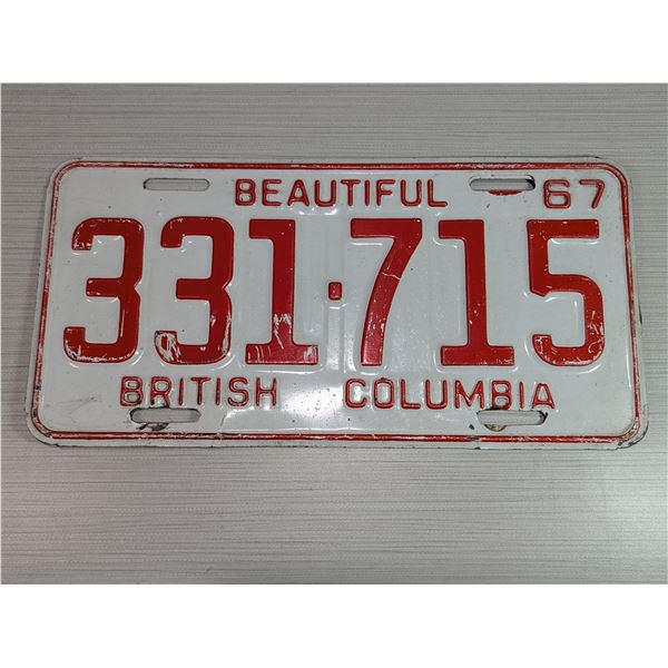 1967 BEAUTIFUL BRITISH COLUMBIA License Plate