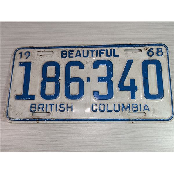1968 BEAUTIFUL BRITISH COLUMBIA License Plate