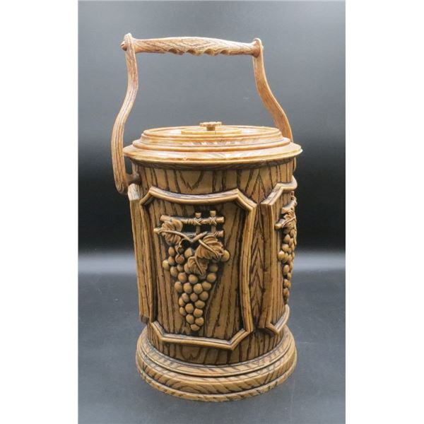 Vintage 1960s Brentwood Faux-Wooden Grapes and Leaves Ice Bucket With Handle