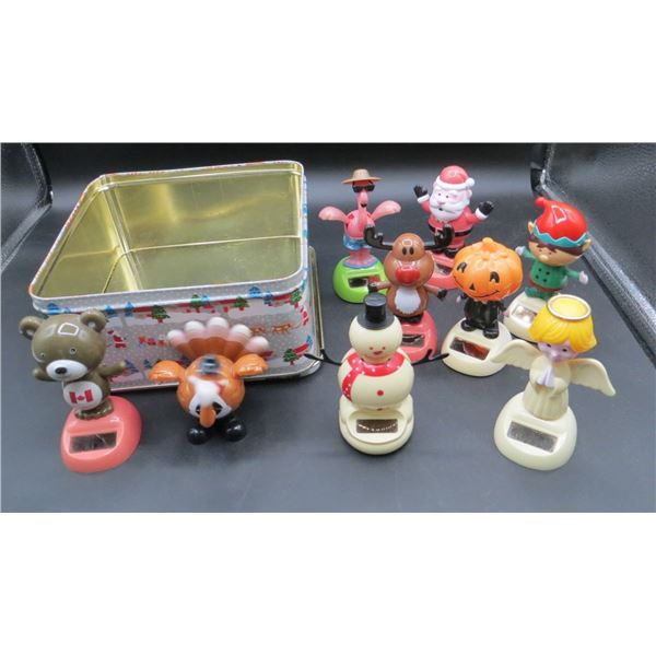 9 Vintage Solar Powered Dancing Seasonal Figures Santa, Pumpkin, Turkey, Snowman, Angel & More