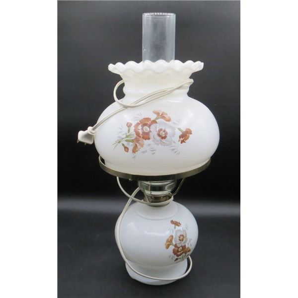 Vintage Milk Glass Double Hurricane Lamp 18 Inches Tall Floral Design