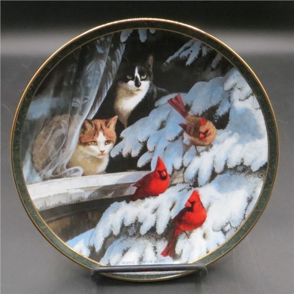 Bradford Exchange "Birdwatchers" Nosy Neighbor's 8" Diameter Collector Plate Cats/Birds
