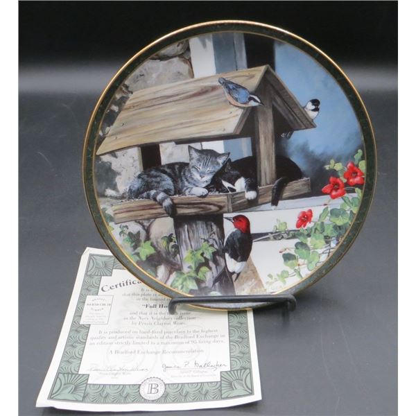 Bradford Exchange "Full House" Nosy Neighbor's 8" Diameter Collector Plate Cats/Birds W/COA