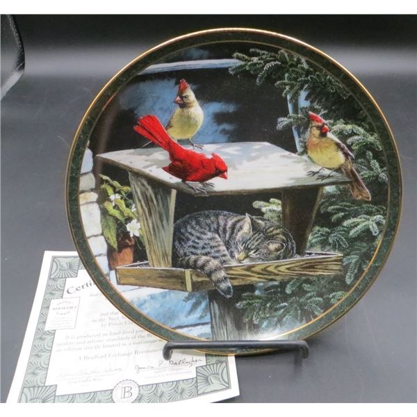 Bradford Exchange "Cat Nap" Nosy Neighbor's 8" Diameter Collector Plate Cats/Birds W/COA