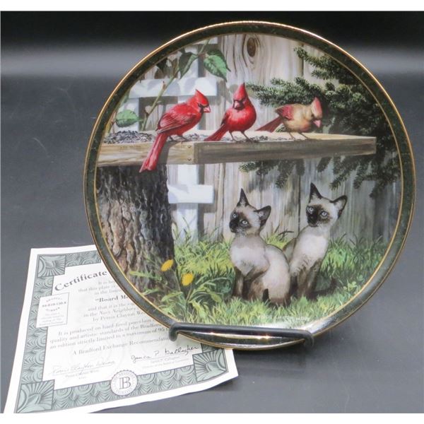 Bradford Exchange "Board Meeting" Nosy Neighbor's 8" Diameter Collector Plate Cats/Birds W/COA