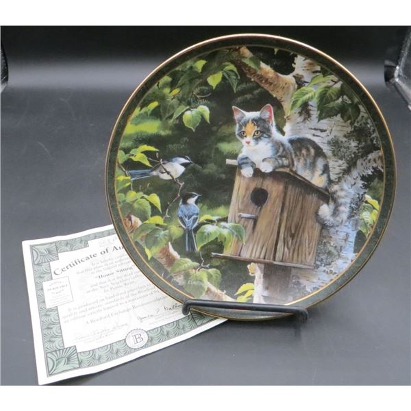 Bradford Exchange "House Sitting" Nosy Neighbor's 8" Diameter Collector Plate Cats/Birds W/COA