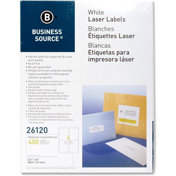New Sealed Business Source 3 1/2" x 5" White Laser Mailing Labels - Pack of 400